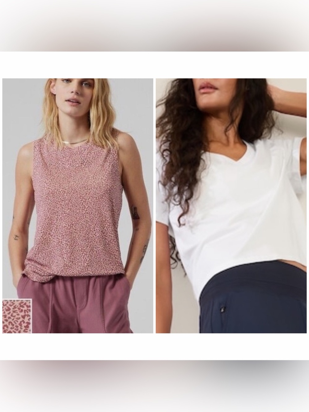 Athleta Plus 2X Bundle Breezy Tank Micro Cheetah + Essential V‑Neck Tee euc